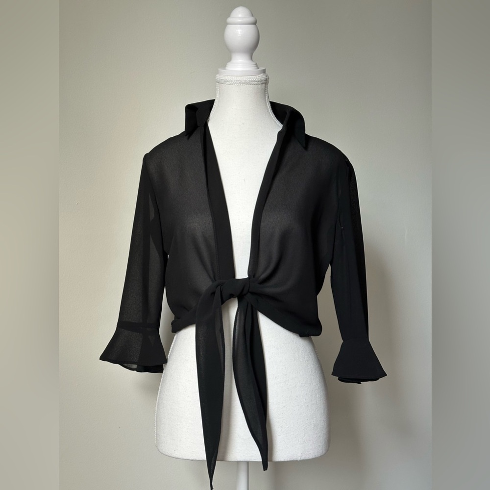 JOSEPH RIBKOFF Vintage Y2K Sheer Cropped Tie Up Ballet Whimsigoth Blouse Size 4